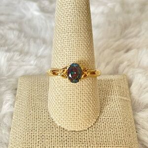 Sterling Silver Gold Over Mystic Topaz CZ Ring Oval Rainbow Stone Size 10